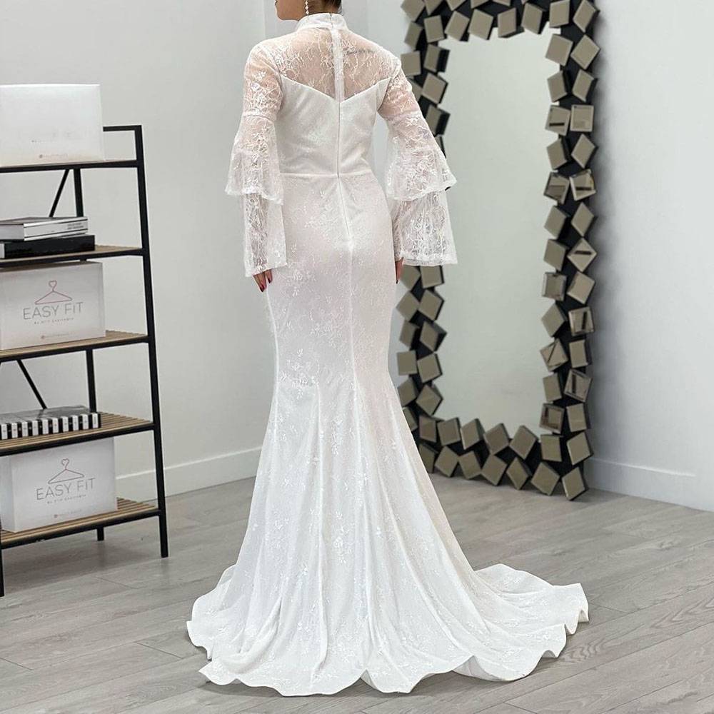 Ericdress Trumpet/Mermaid Long Sleeves High Neck Ruffles Hall Wedding Dress