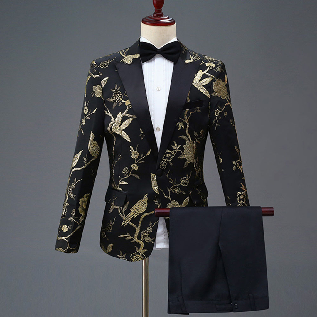 Ericdress Floral Embroidery One Button Mens Party Dress Suit-www ...