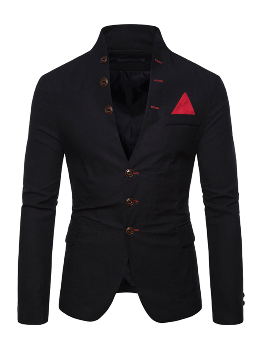 Ericdress Plain Stand Collar Single-Breasted Pocket Mens Casual Blazer