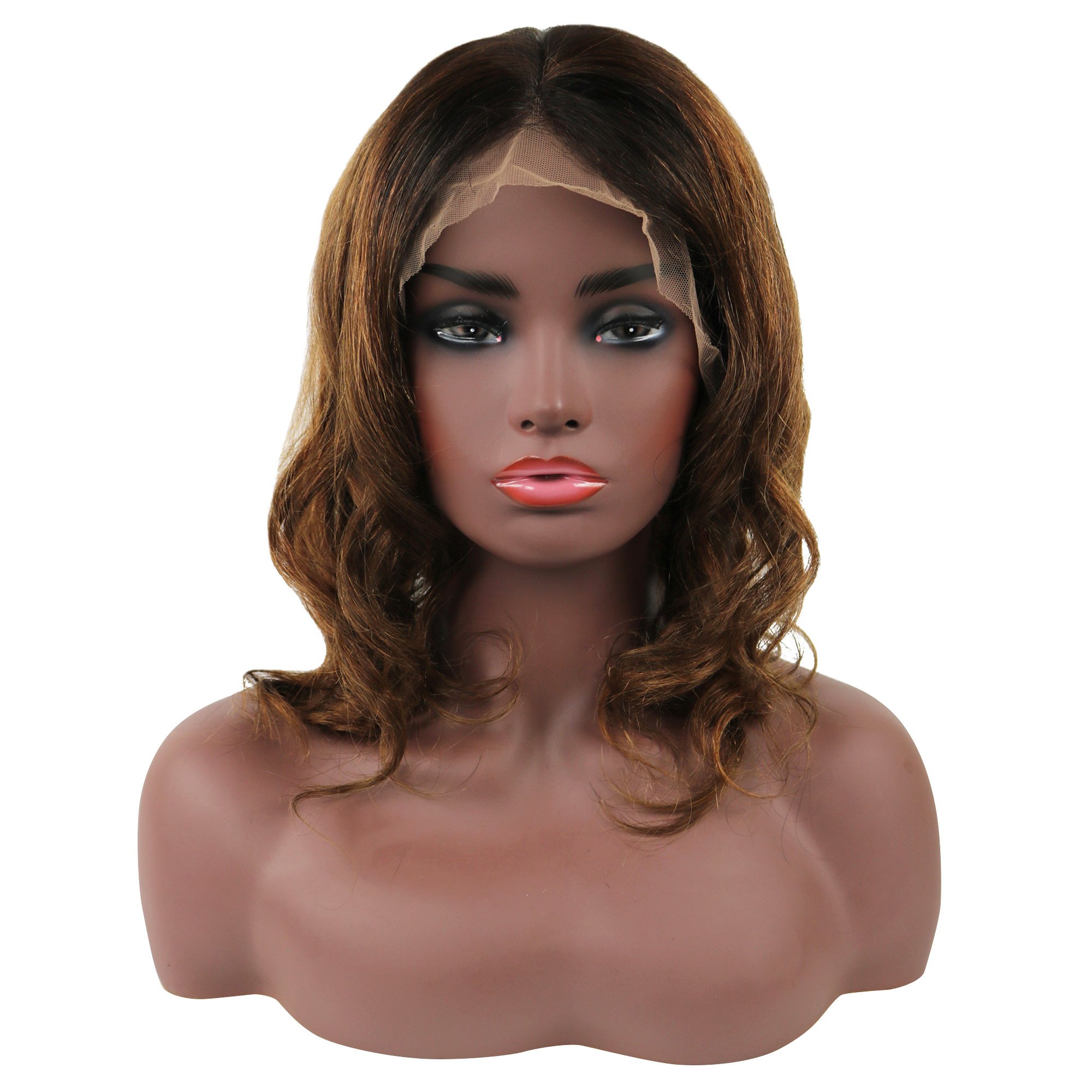 Ericdress Hot Mixed Color Women's Short Bob Hairstyles Wavy Human Hair Lace Front Wigs 12 Inches