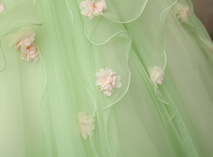 Timeless Strapless Cascading Ruffles Flowers Floor Length Quinceanera Dress