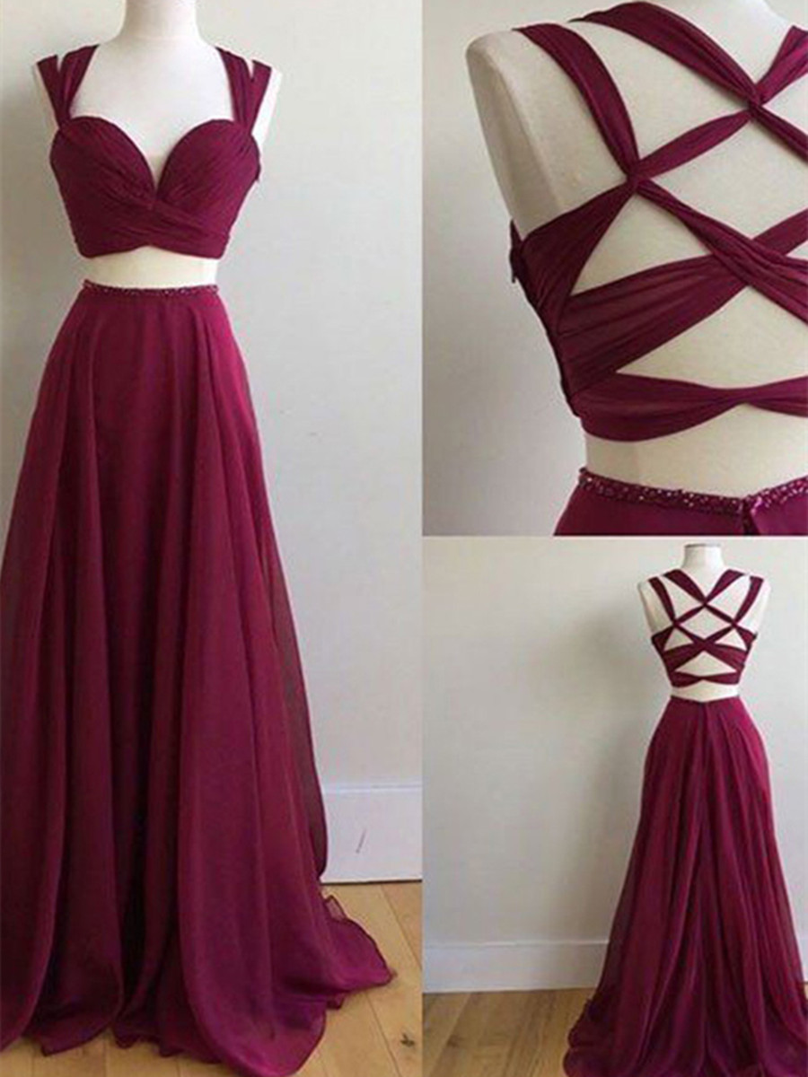 Ericdress A Line Two Pieces Pleats Prom Dress With Cris-Cross Back