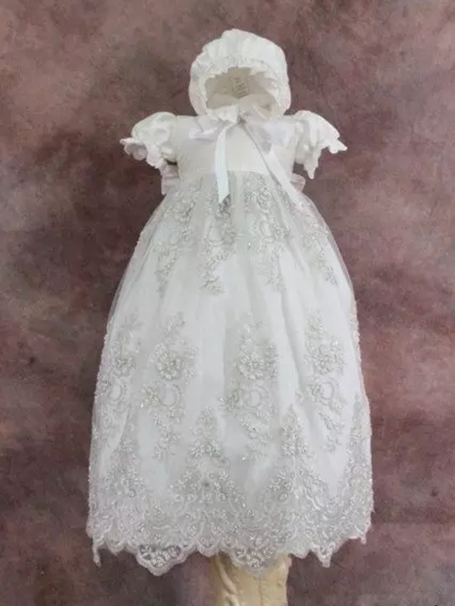 Ericdress Beading Appliques Baby Girls Christening Gown with Bonnet