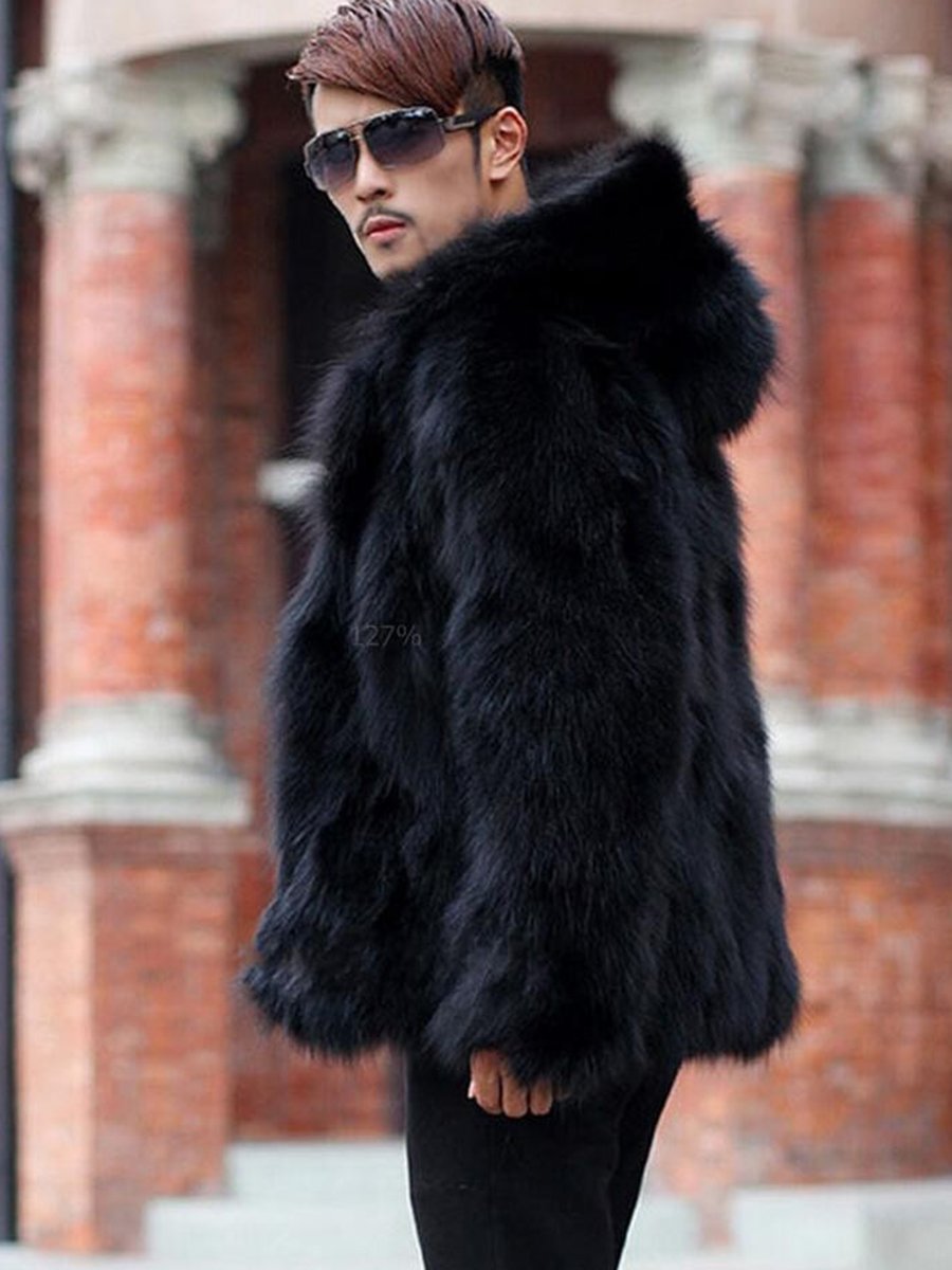 Ericdress Plain Fur Hooded Thicken Warm Vogue Men's Winter Coat
