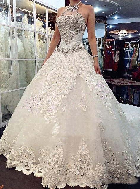 Ericdress Halter Appliques Beaded Cathedral Train Wedding Dress