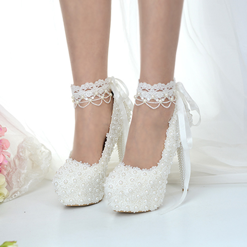 Ericdress Beads Platform Stiletto Heel Lace-Up Wedding Shoes