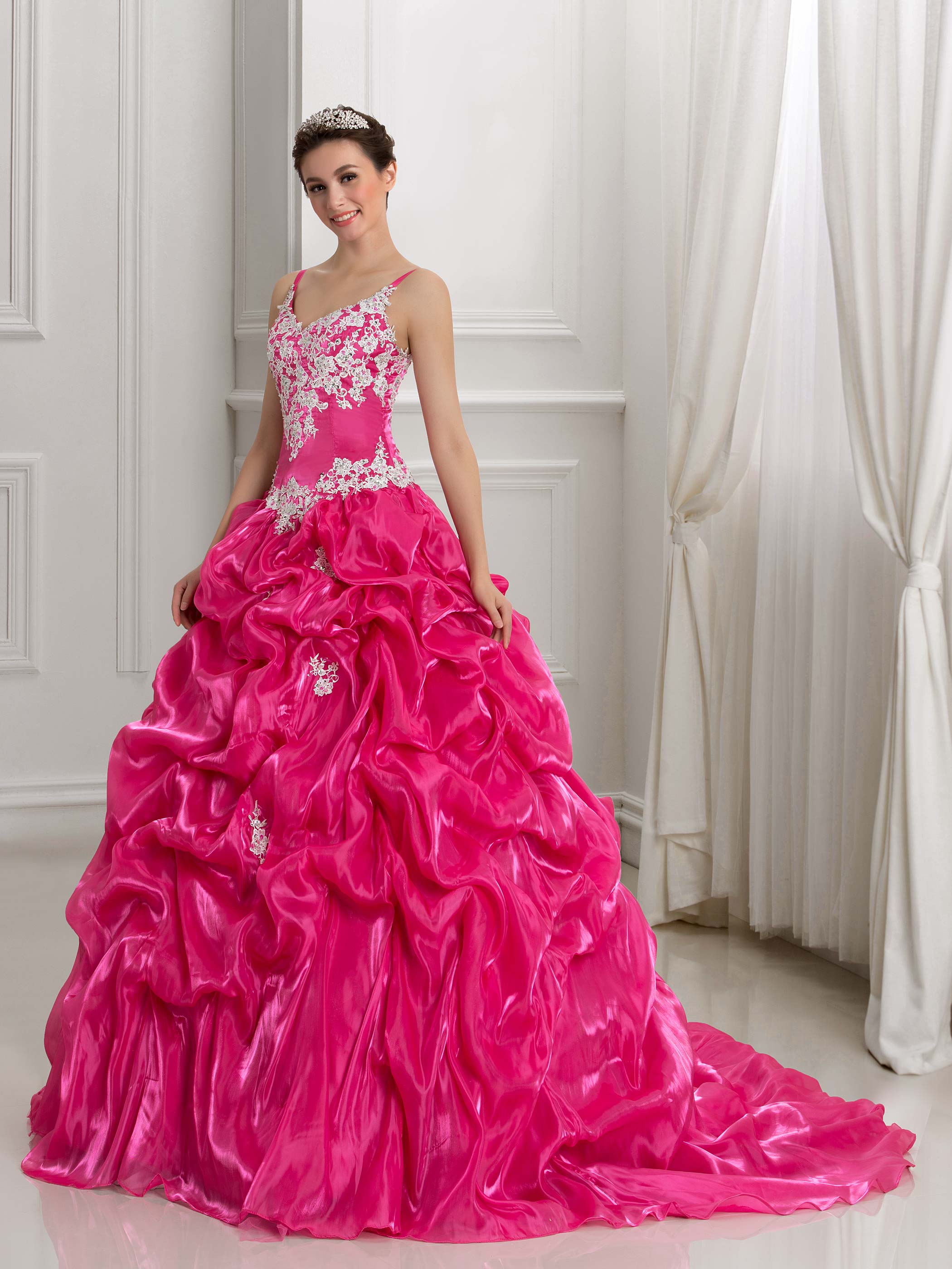 Ericdress Spaghetti Straps Appliques Pick-Ups Ball Gown Quinceanera Dress