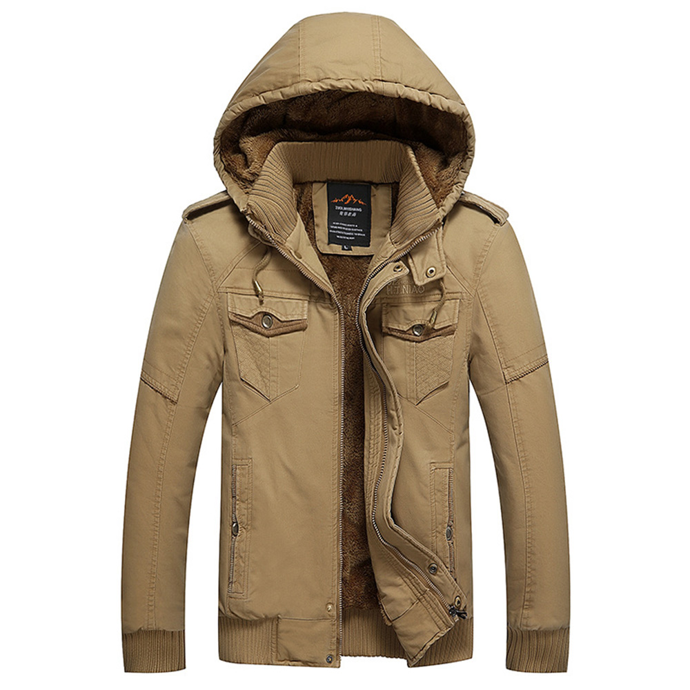 Ericdress Plain Removable Hooded Zipper Mens Winter Casual Jacket Coats