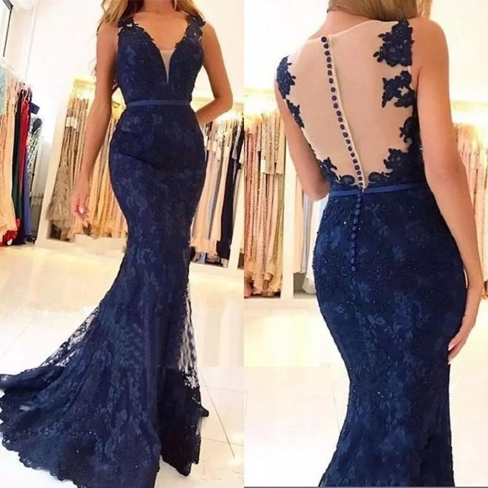Ericdress Mermaid V-Neck Button Lace Evening Dress