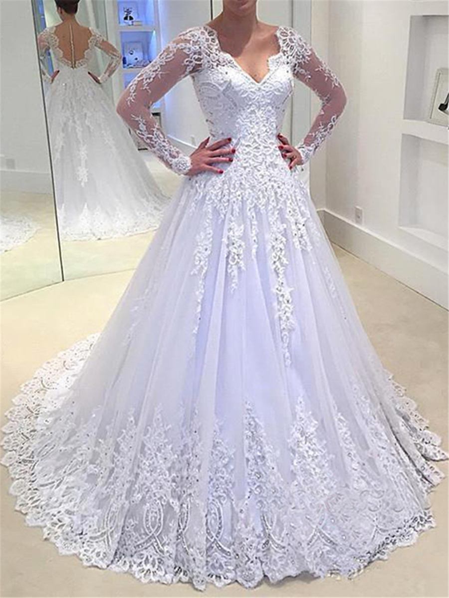 Ericdress Long Sleeves Beading Lace Wedding Dress