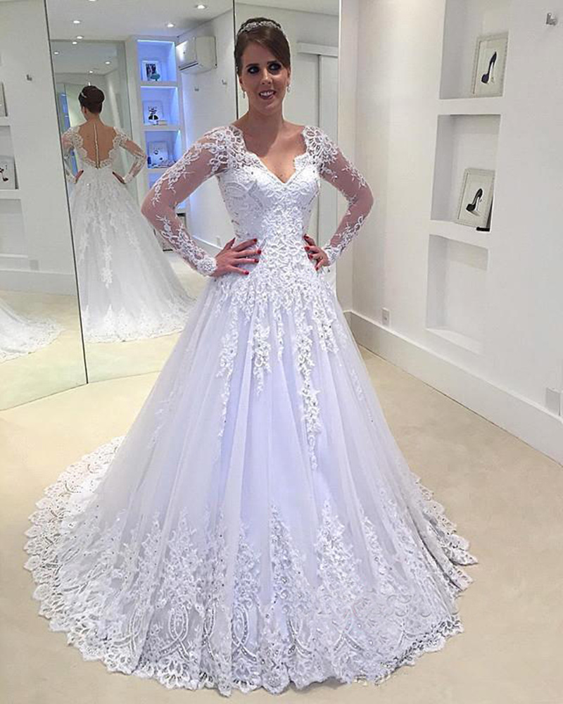 Ericdress Long Sleeves Beading Lace Wedding Dress