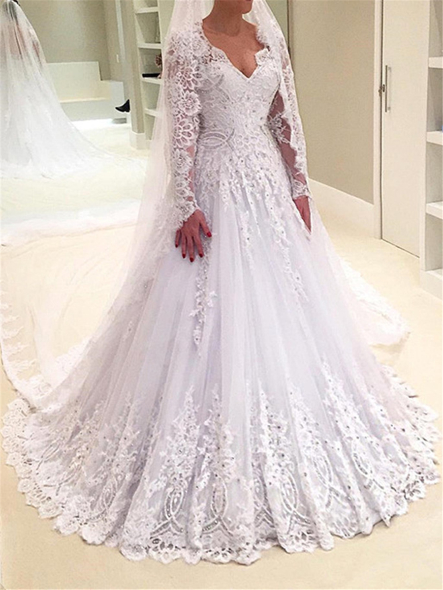 Ericdress Long Sleeves Beading Lace Wedding Dress-www.ericdress.com