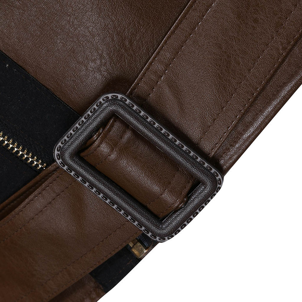 Ericdress Lapel Color Block Standard Slim Patchwork Leather Jacket