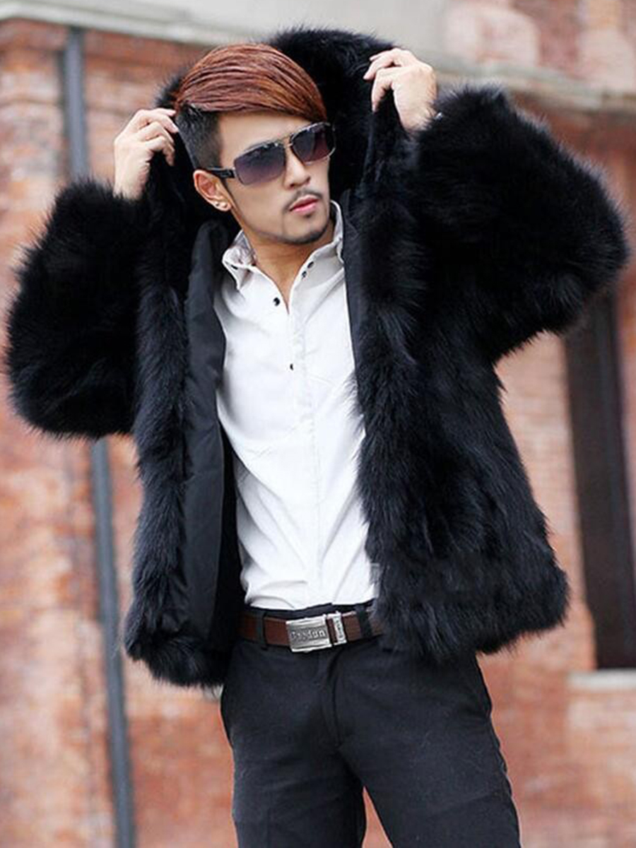 Ericdress Plain Fur Hooded Thicken Warm Vogue Men's Winter Coat