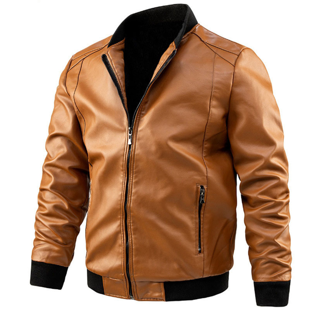 Ericdress Standard Stand Collar Color Block Zipper Patchwork Leather Jacket