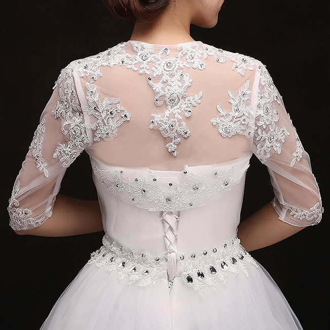 High Quality Appliques Beaded Half Sleeves Tulle Wedding Jacket
