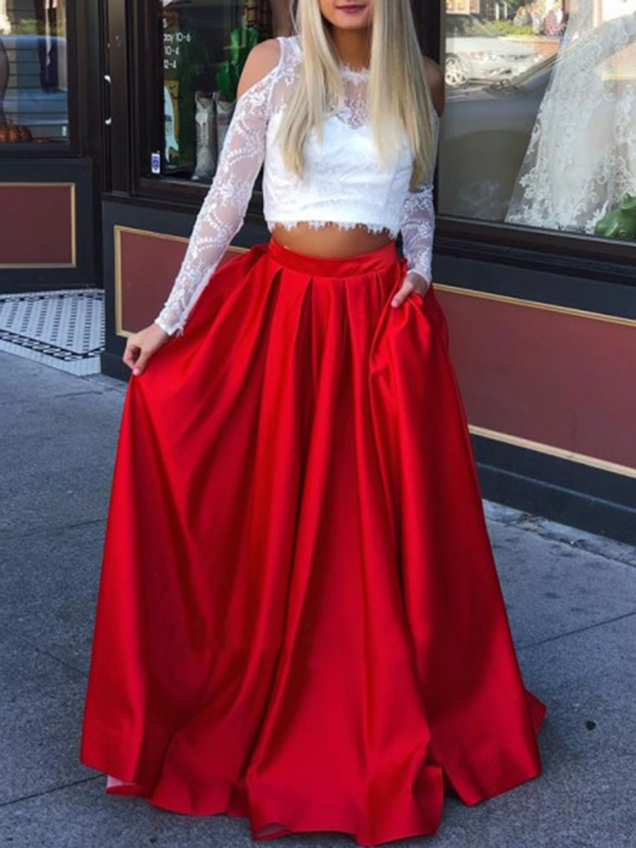 Ericdress Long Sleeves Pockets Red Prom Dress