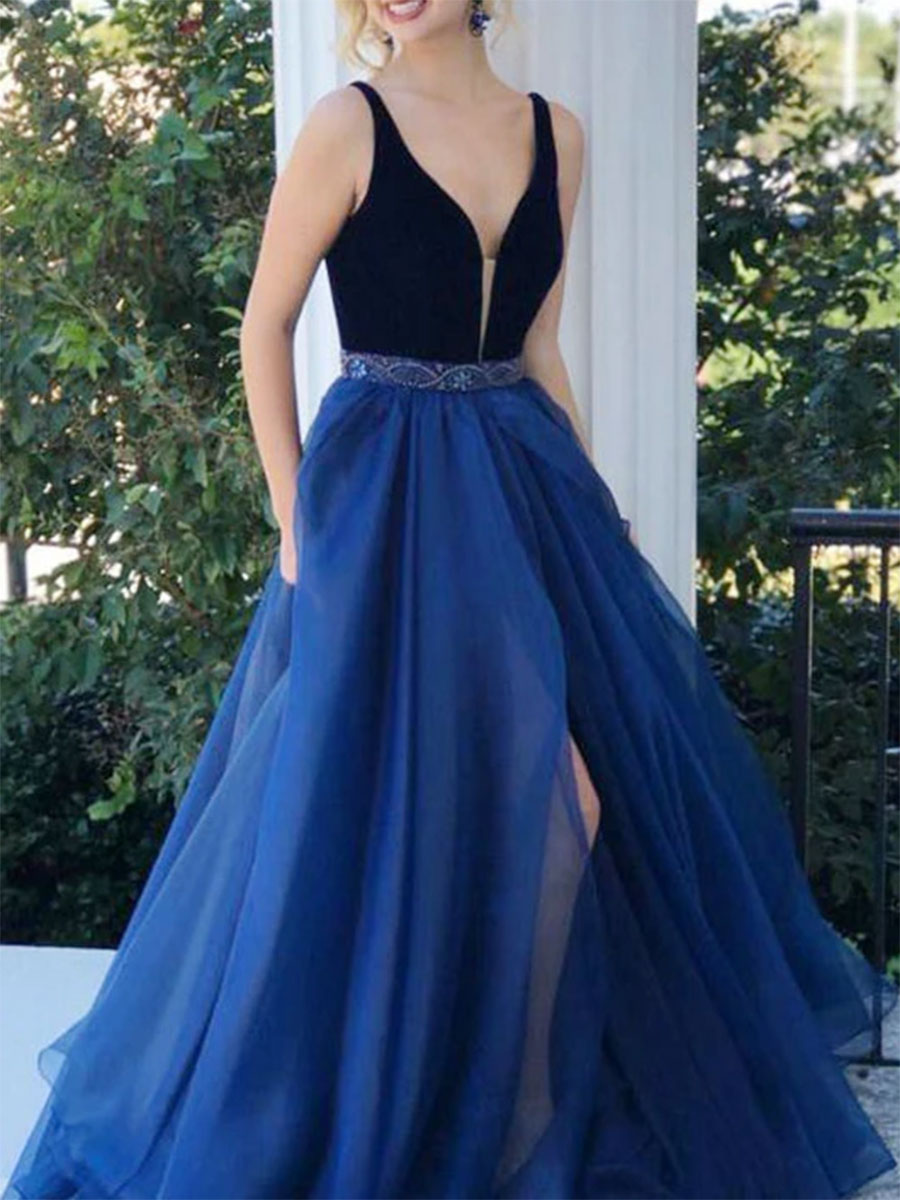 Ericdress A-Line Straps Split-Front Beading Prom Dress