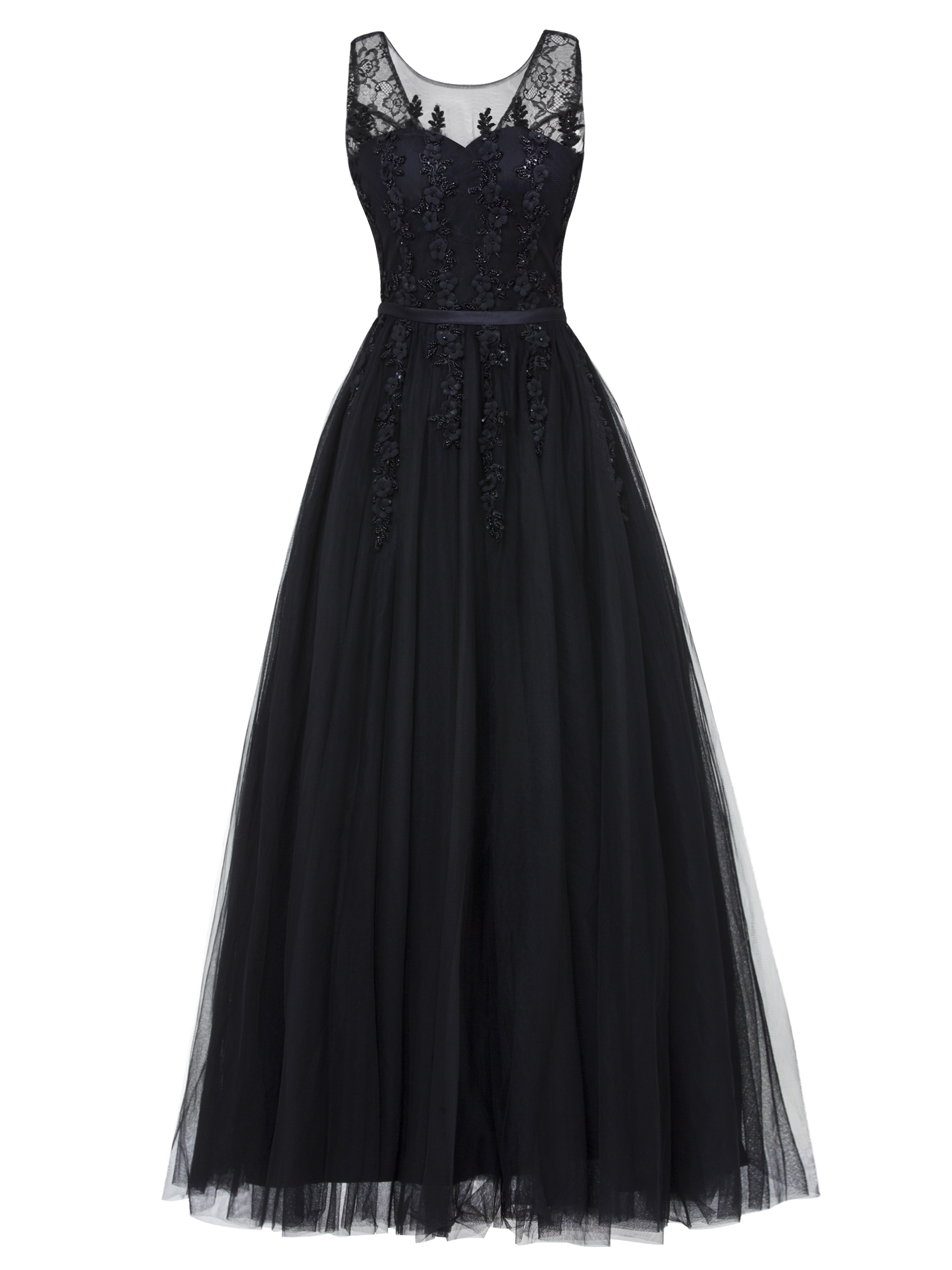 Ericdress A Line Tulle Floor Length Prom Dress With Applique And Beadings