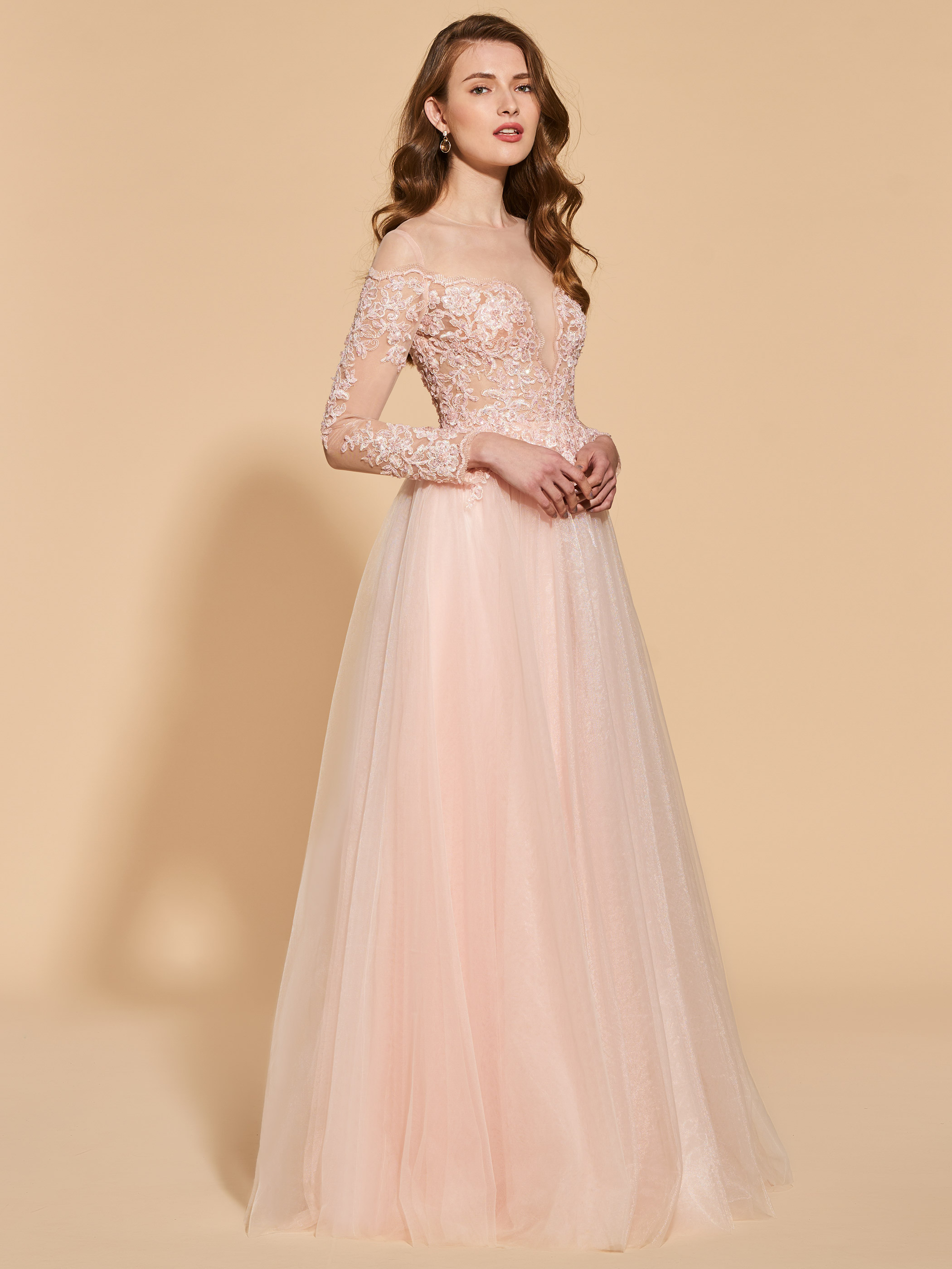 Ericdress A Line Applique Lace Long Sleeve Prom Dress