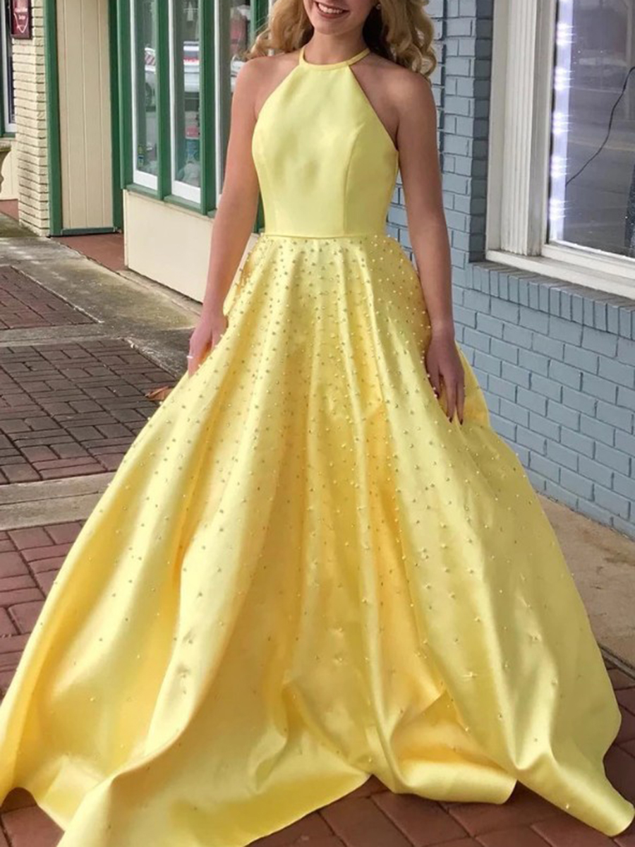 Ericdress Halter A-Line Pearls Daffodil Prom Dress