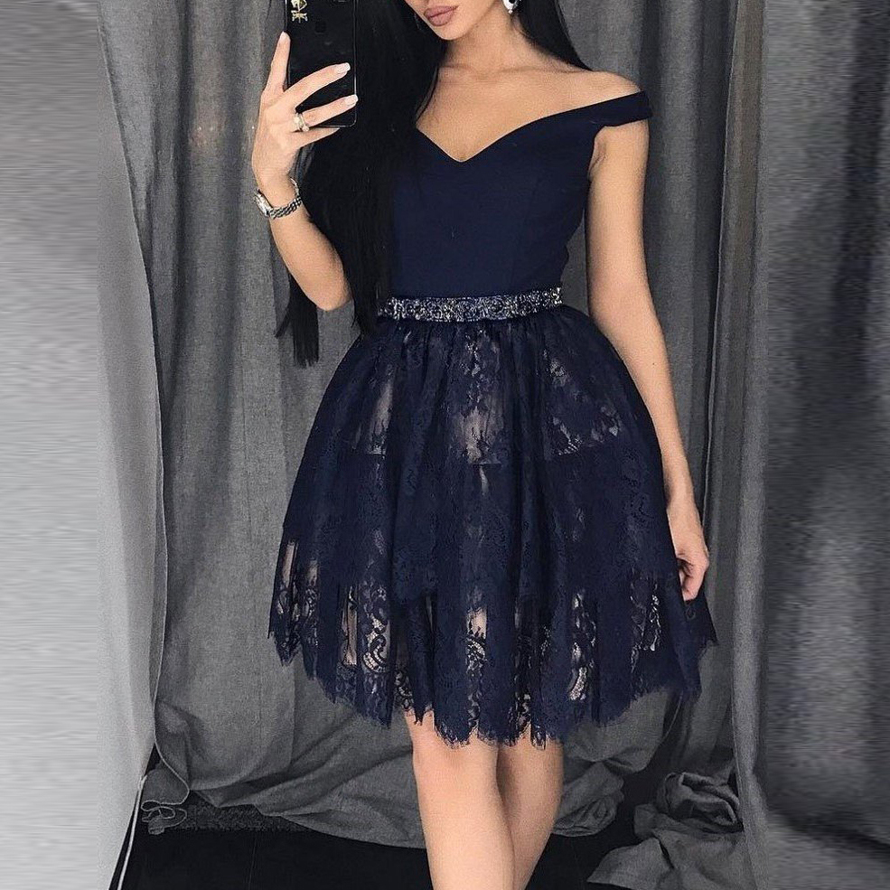 Ericdress Knee-Length Off-The-Shoulder Lace A-Line Homecoming Dress