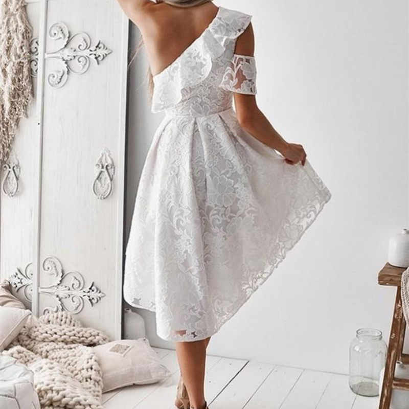 Ericdress A-Line Lace Asymmetry One Shoulder Homecoming Dress Wedding Guest Dress