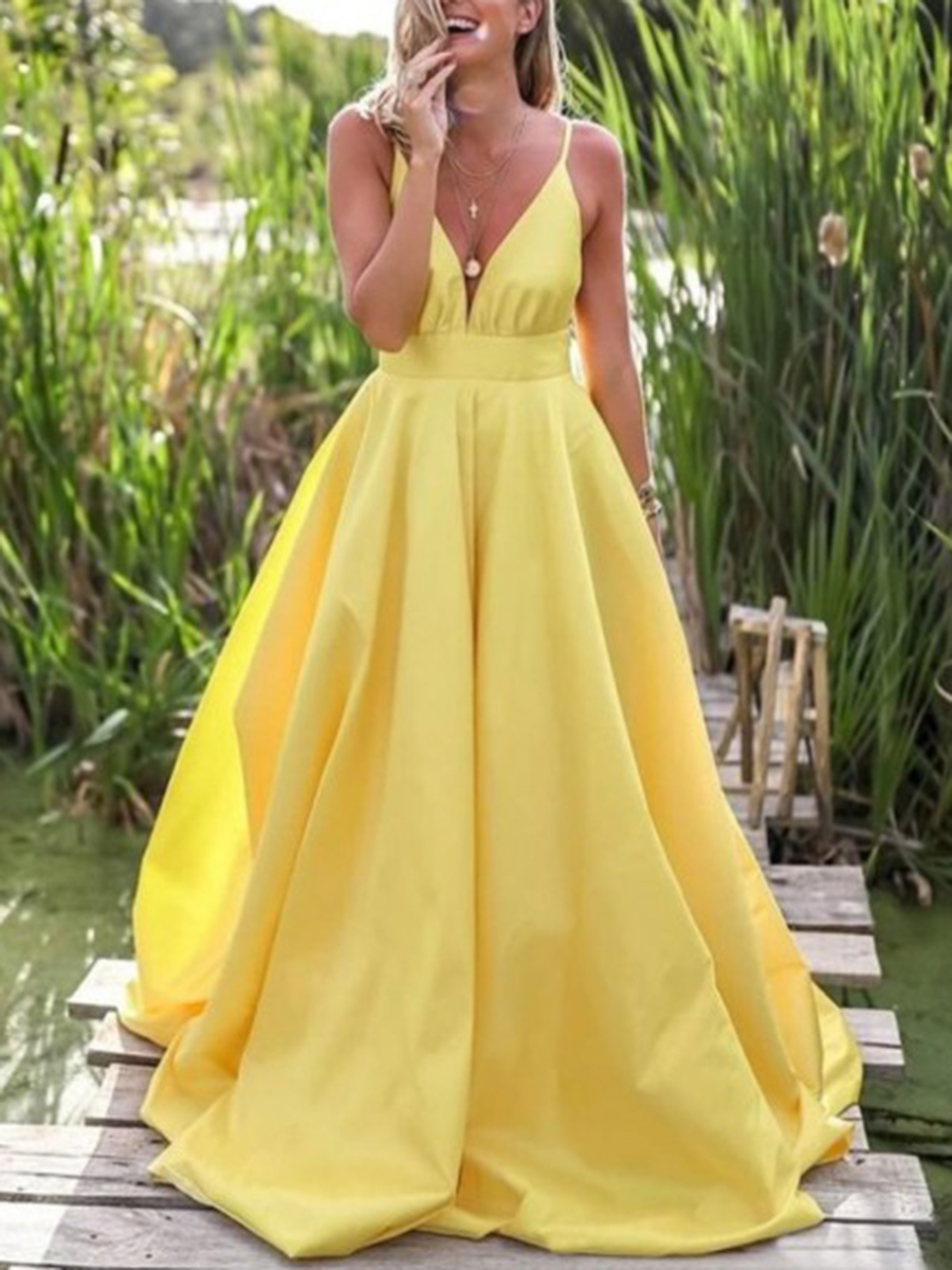 Ericdress Spaghetti Straps Sleeveless A-Line Floor-Length Prom Dress