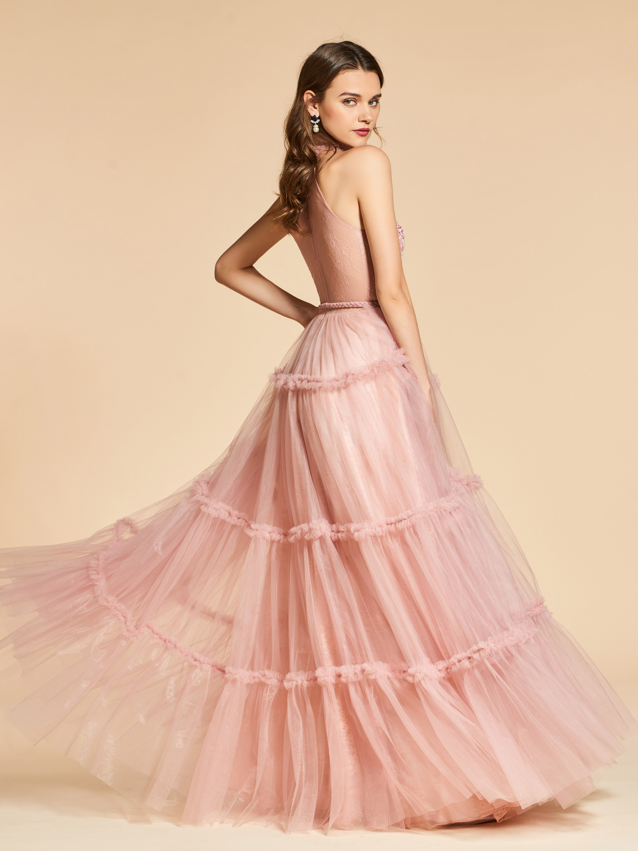 Ericdress A Line Jewel Neck Lace Layered Evening Dress