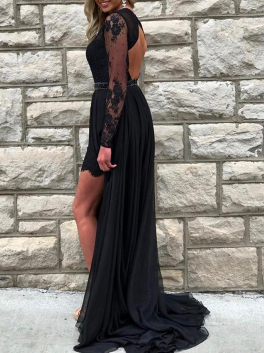 Ericdress Beading Lace Black Prom Dress