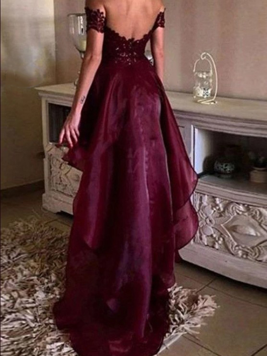 Ericdress Off-The-Shoulder Appliques Burgundy Prom Dress