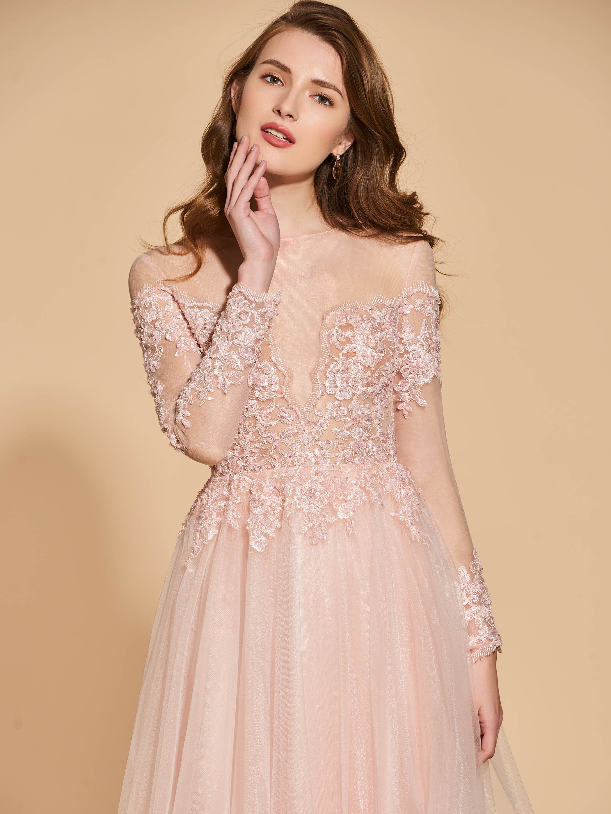 Ericdress A Line Applique Lace Long Sleeve Prom Dress