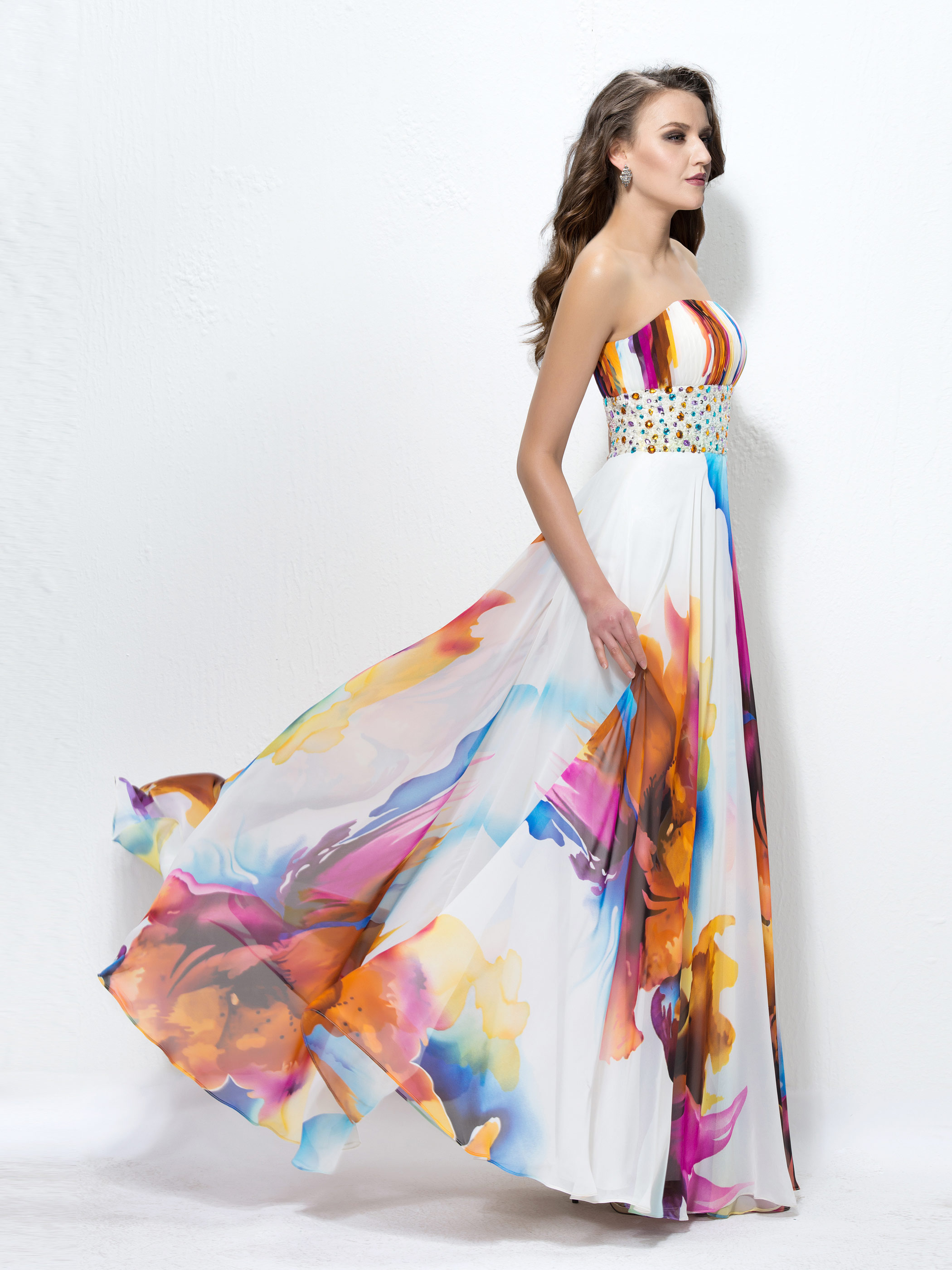 Attractive Contrast Color Strapless A-Line Floor Length Prom Dress
