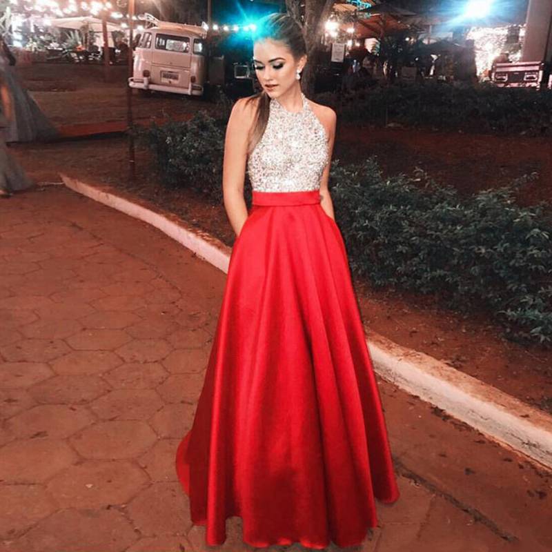 Ericdress Floor-Length Halter Beading A-Line Prom Dress Evening Dress