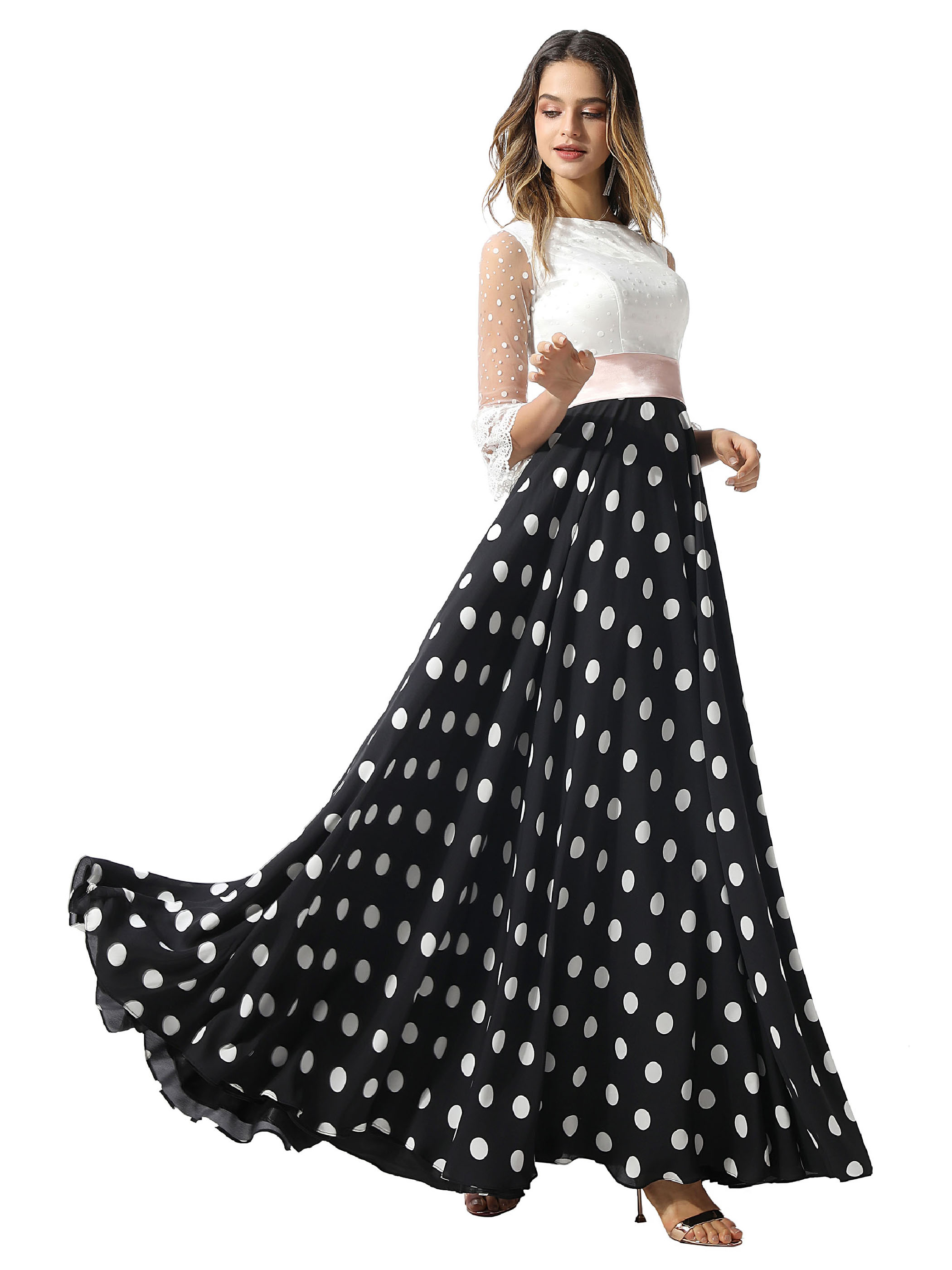 Ericdress Half Sleeves A-Line Floor-Length Print Prom Dress