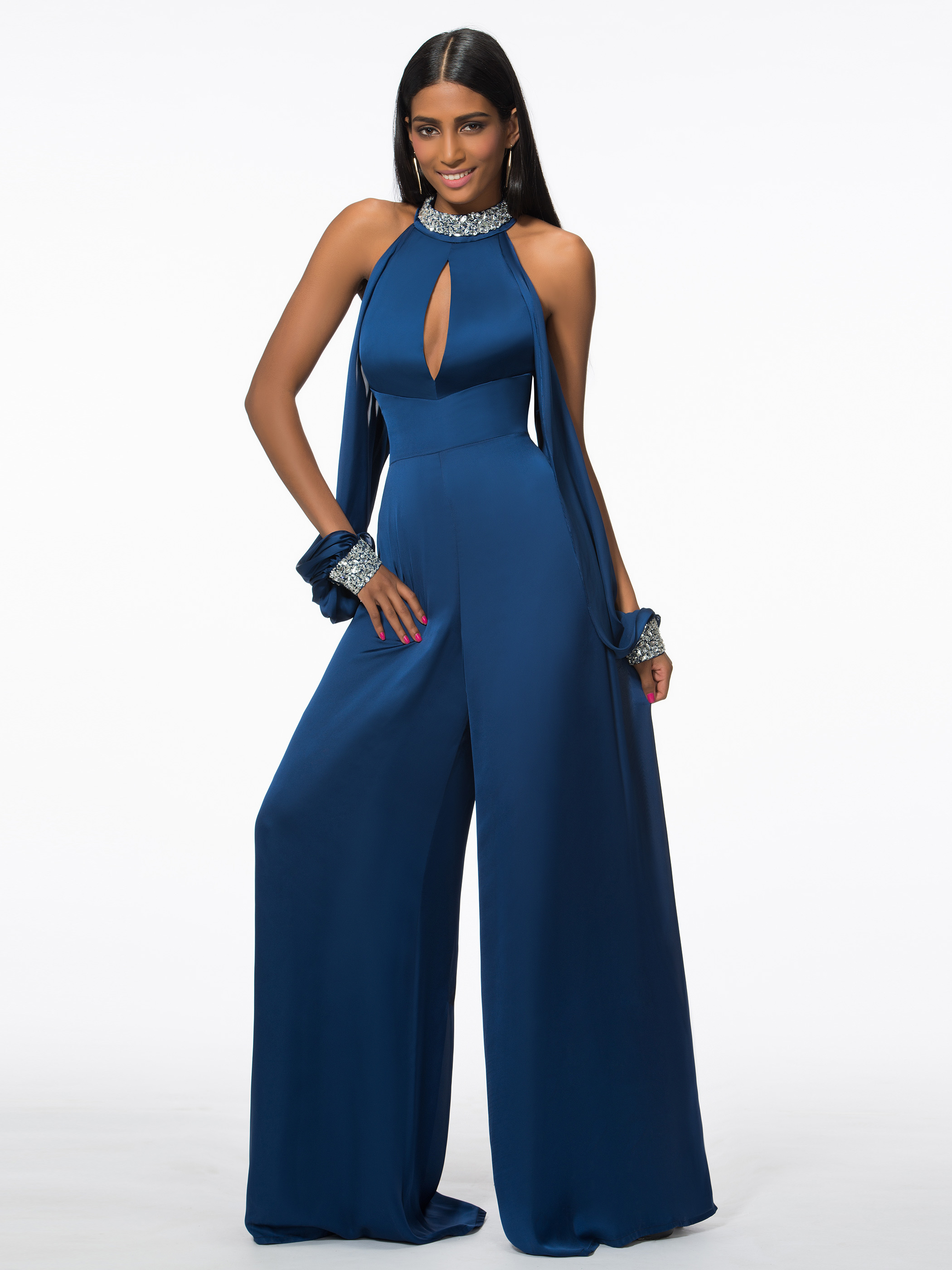 Ericdress High Neck Beading Hollow Long Sleeve Prom Jumpsuit