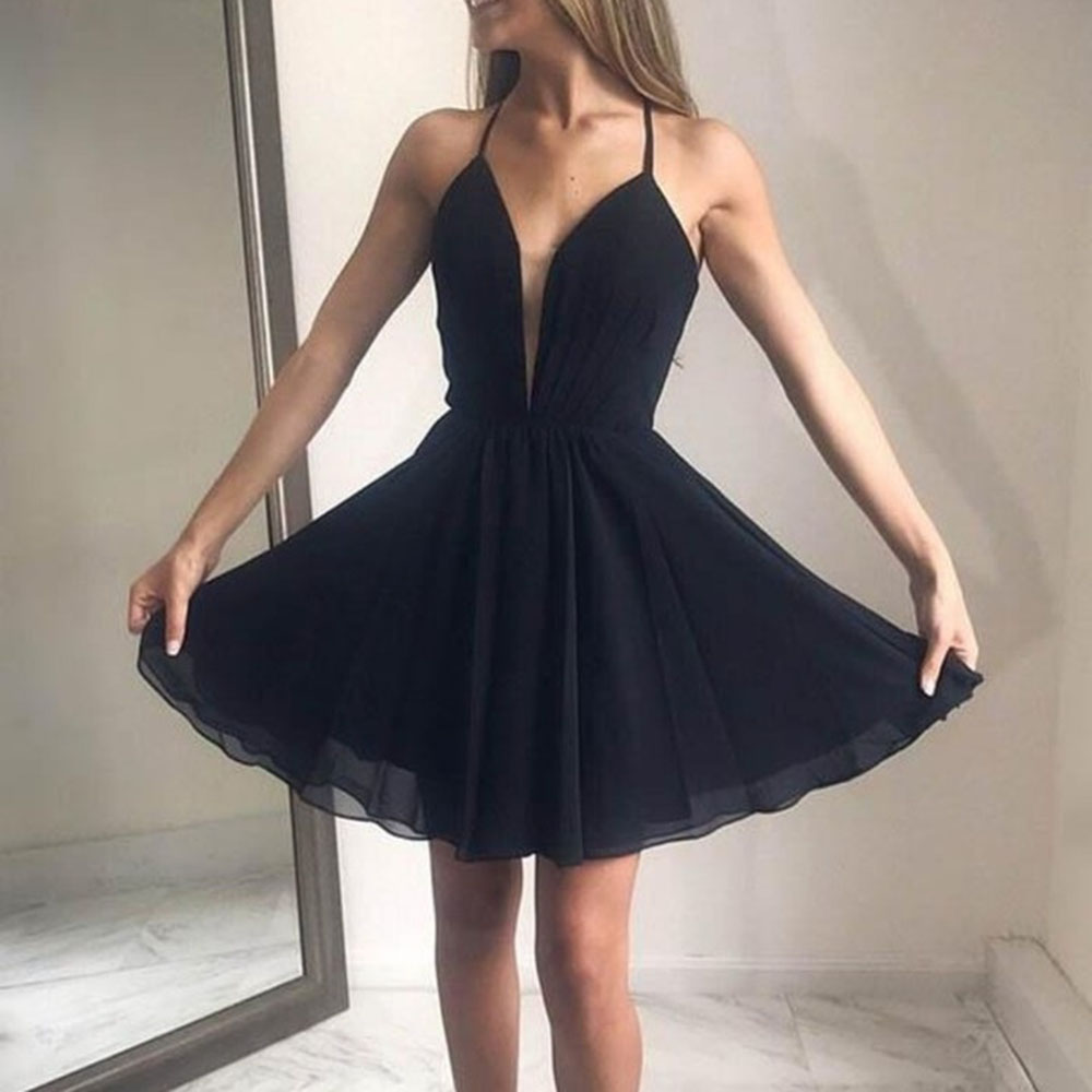 Ericdress Black Sleeveless V-Neck A-Line Short/Mini Sweet 16 Dress 2021