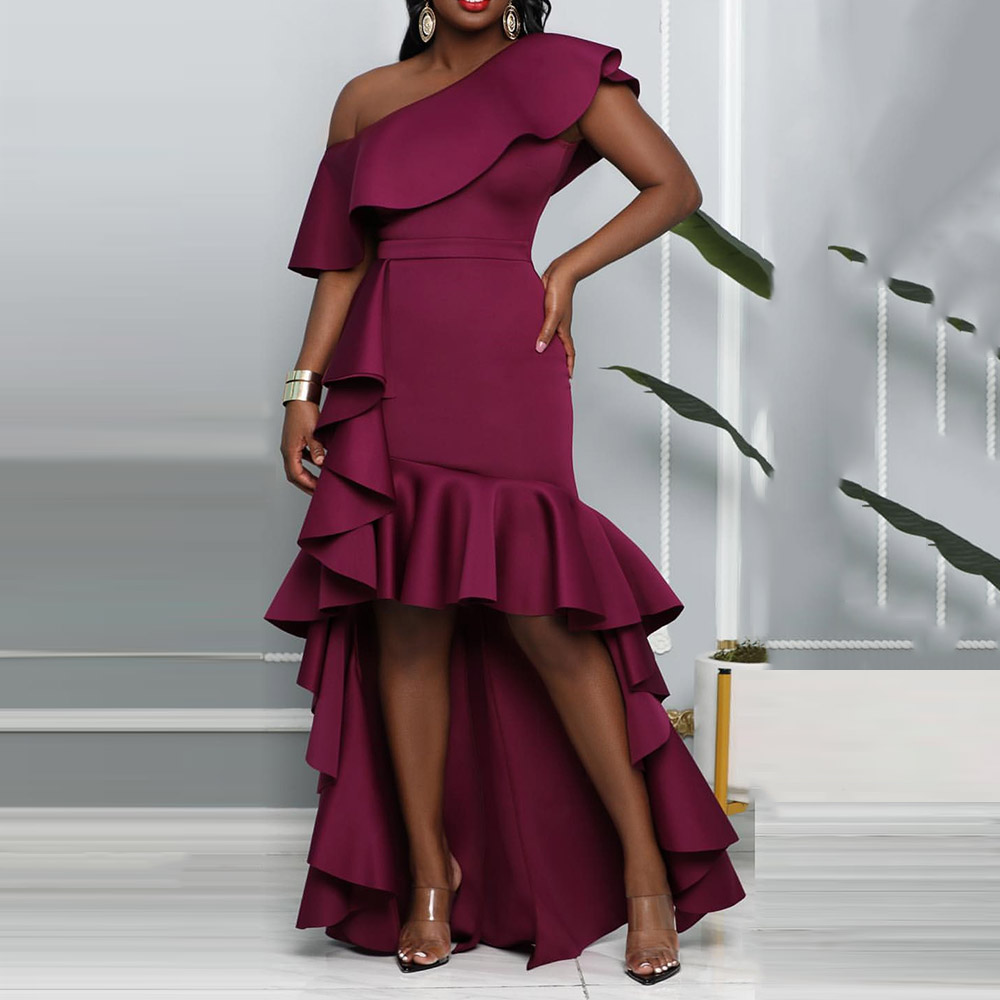 Ericdress Ruffles Floor-Length One Shoulder Short Sleeves Celebrity Dress