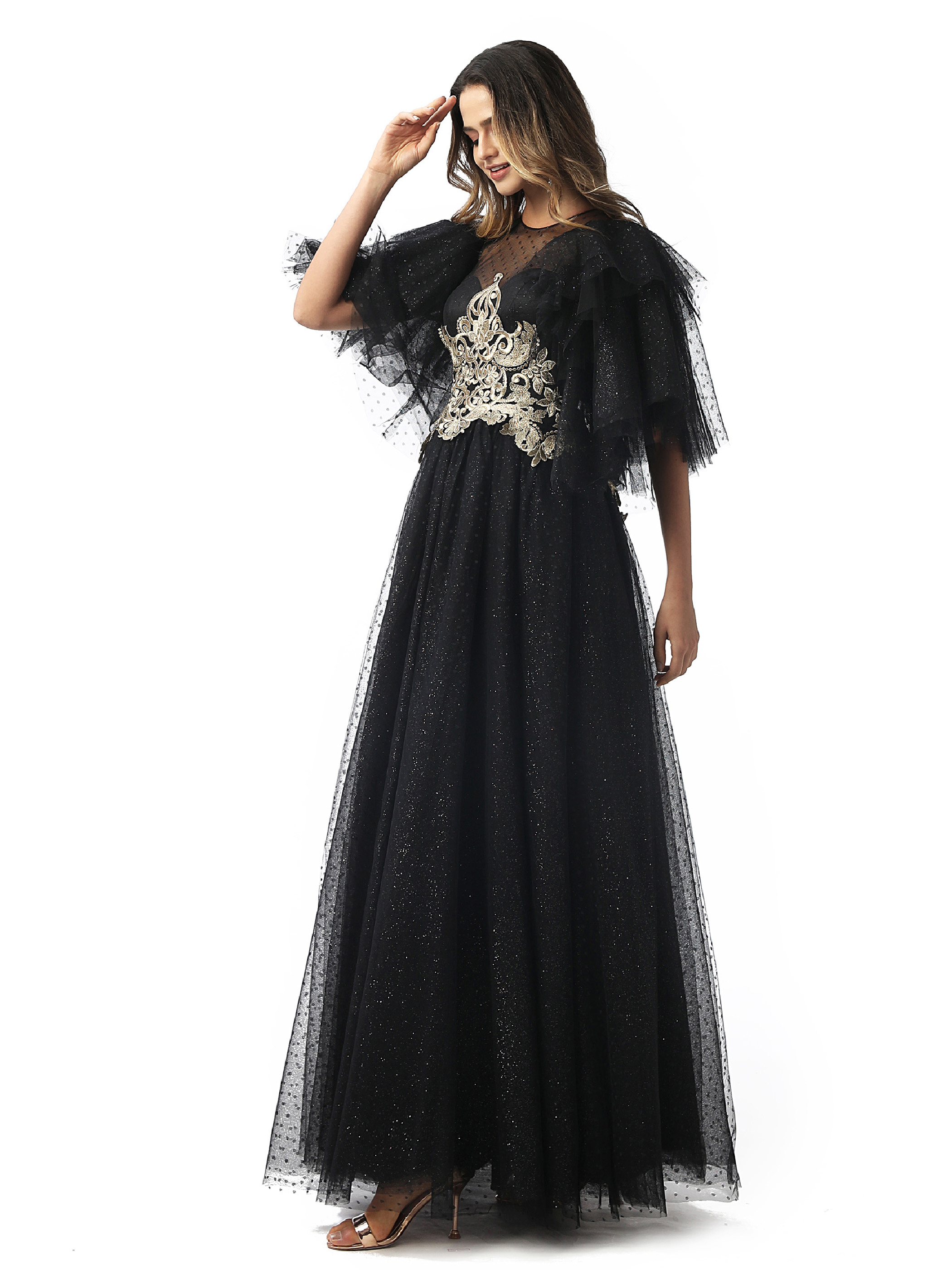 Ericdress Floor-Length Short Sleeves Embroidery Prom Dress