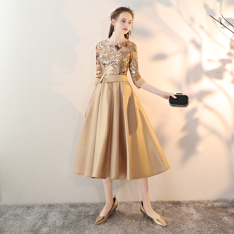 Ericdress 3/4 Length Sleeves Tea-Length Sequins Jewel Prom Dress