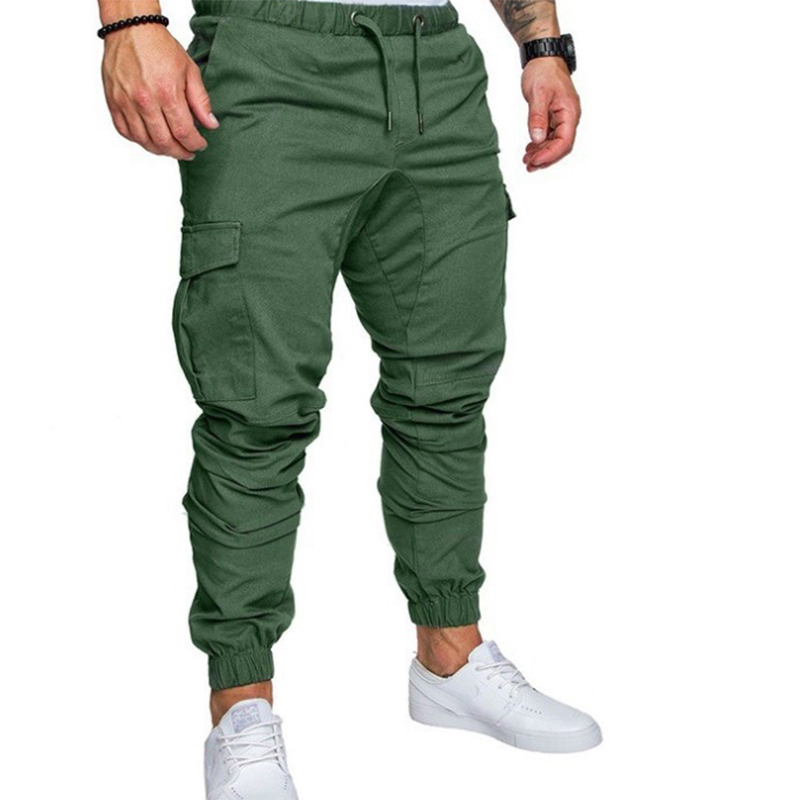 Ericdress Cargo Pants Plain Khaki Lace Up Pocket Mens Casual Pants