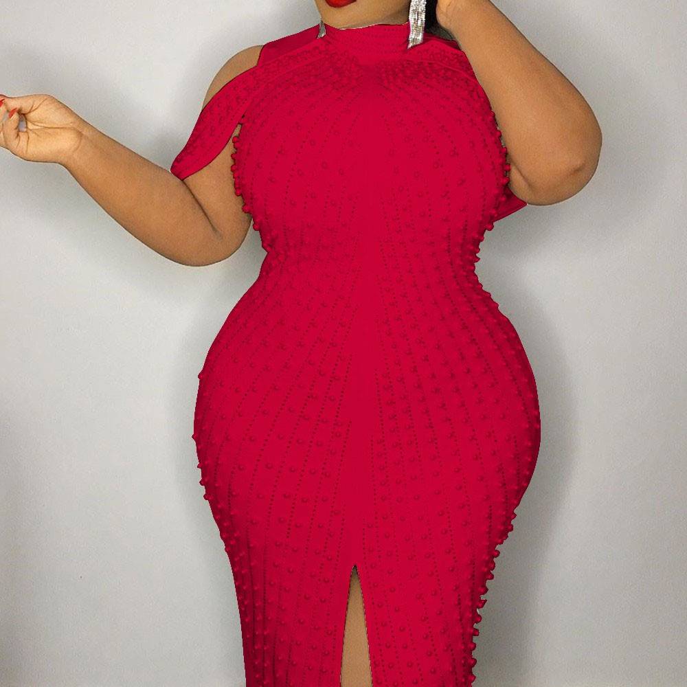 Plus Size Knee-Length Bead Sleeveless Turtleneck Summer Women's Dress