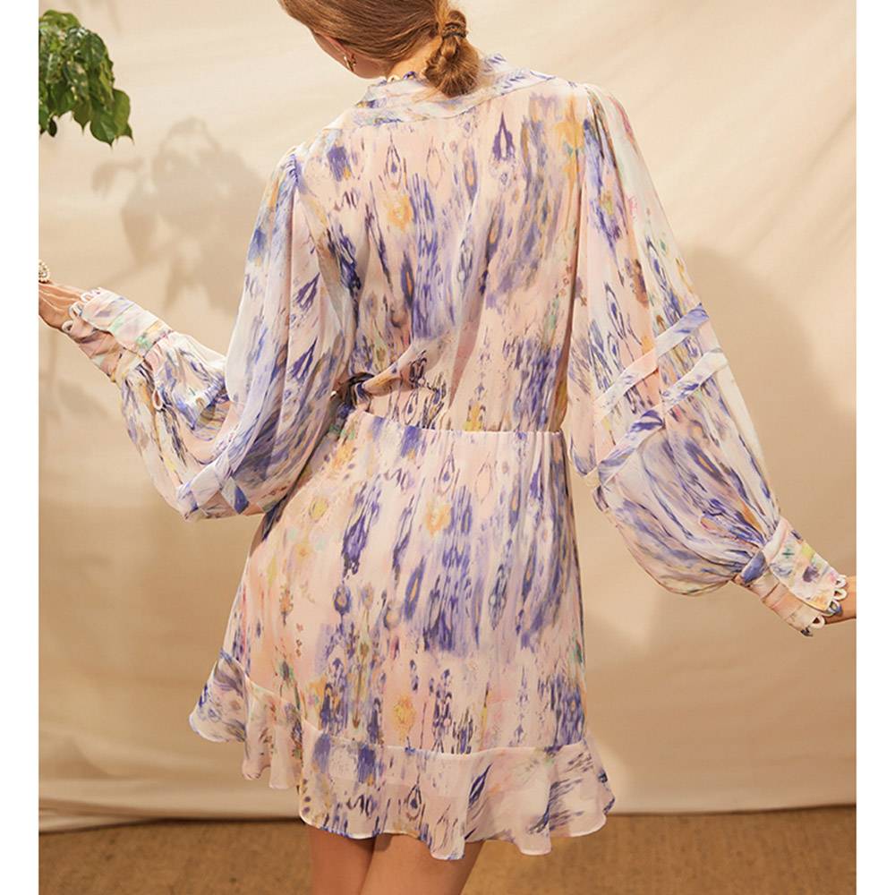 Long Sleeve Print V-Neck Above Knee Fashion Women's Dress