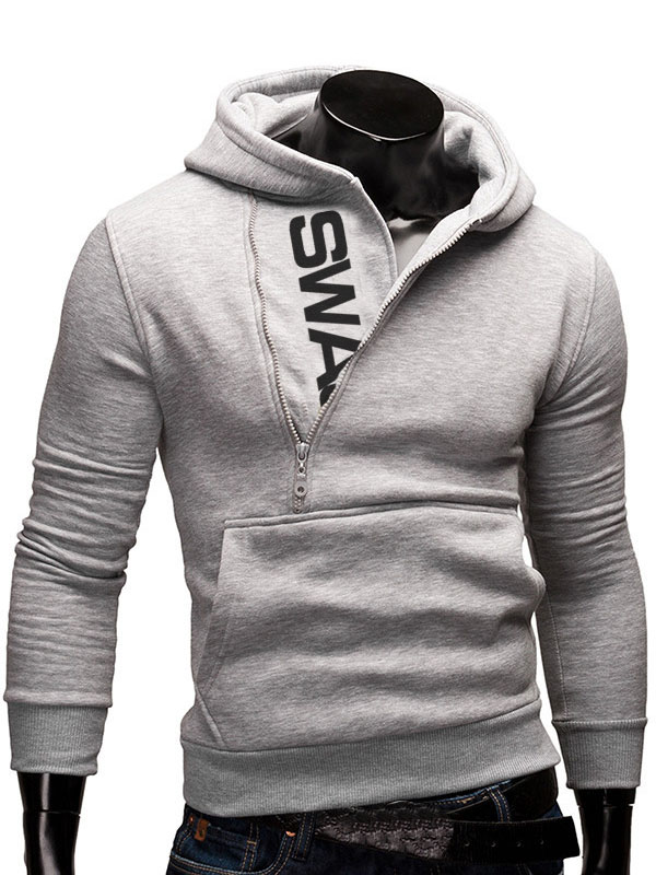 Letters Printed Contrast Zipper Men's Casual Hoodie