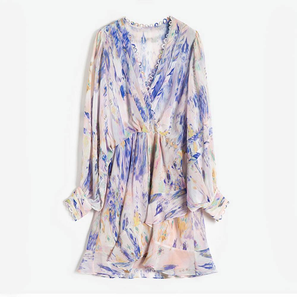 Long Sleeve Print V-Neck Above Knee Fashion Women's Dress