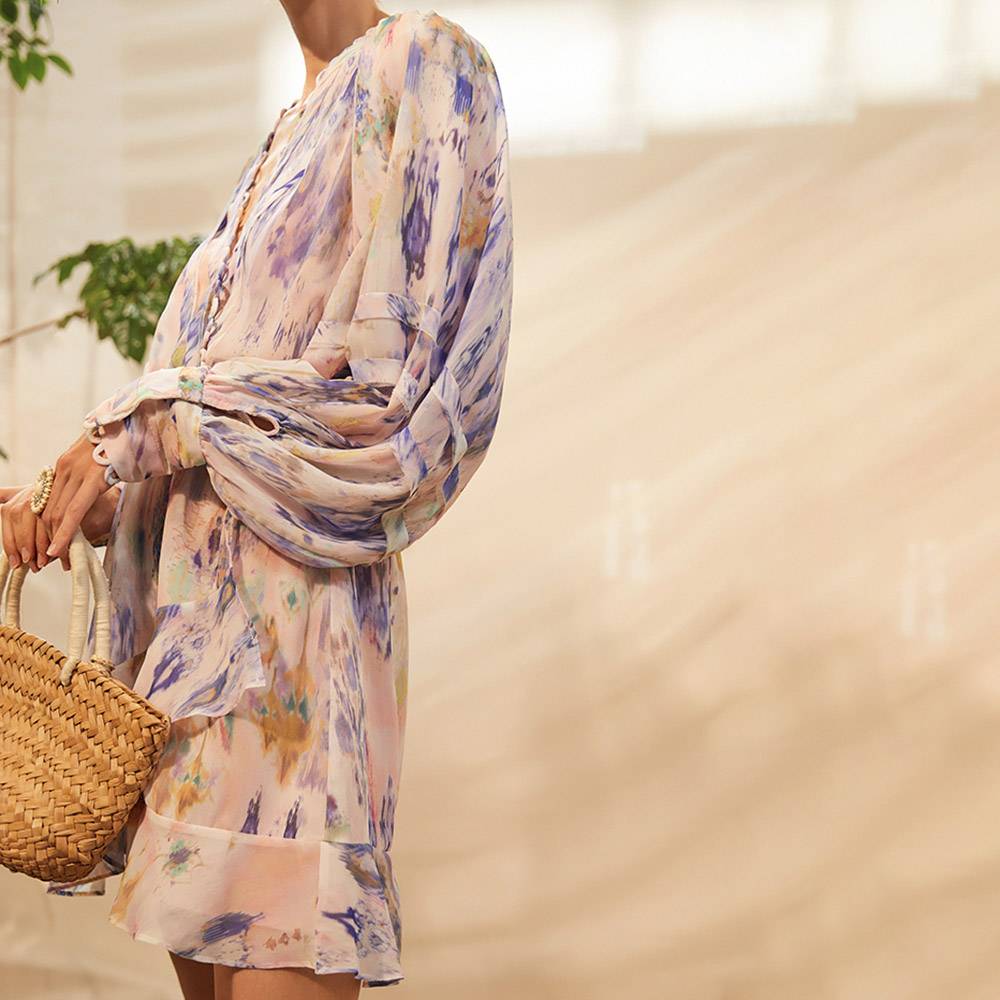 Long Sleeve Print V-Neck Above Knee Fashion Women's Dress