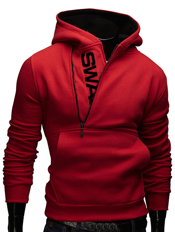 Letters Printed Contrast Zipper Men's Casual Hoodie