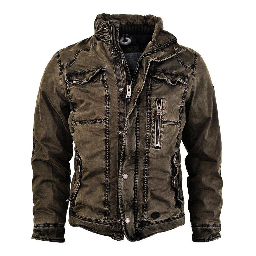 Pocket Plain Thick Stand Collar Single-Breasted Men's Jacket