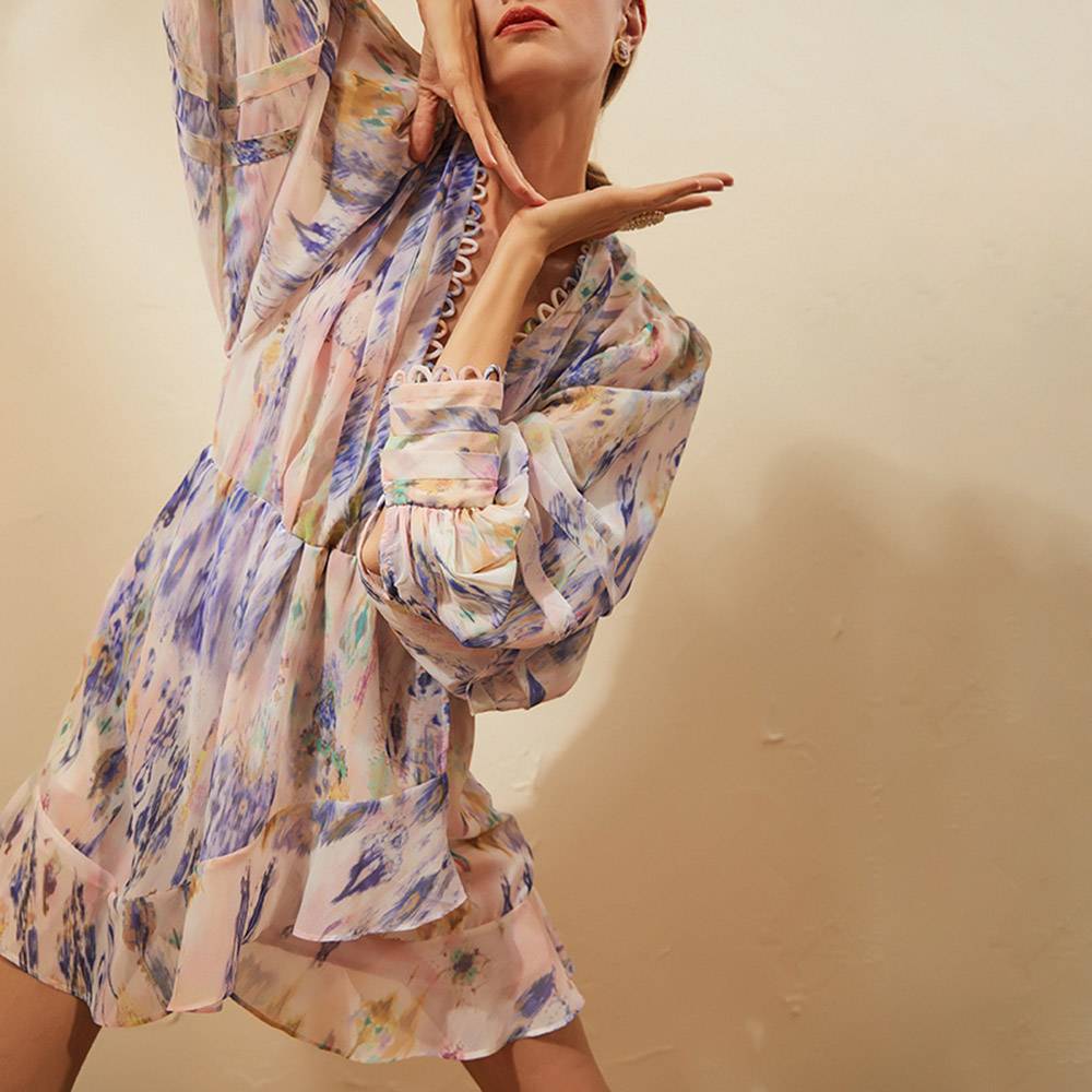 Long Sleeve Print V-Neck Above Knee Fashion Women's Dress