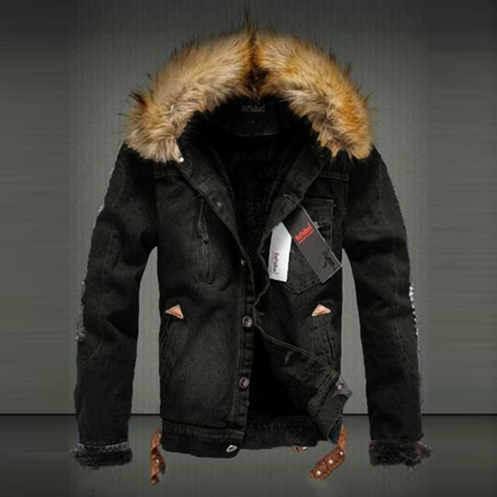 Thick Lapel Hooded Long Sleeve Winter Men's Jacket